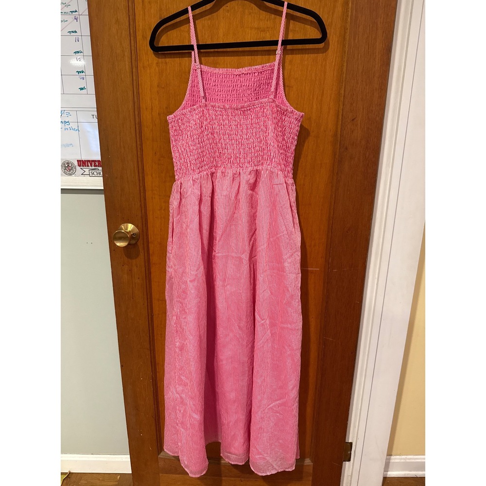 THML dress Large smocked pink white‎ stripe sleeveless layering girlhood beach - Picture 3 of 8
